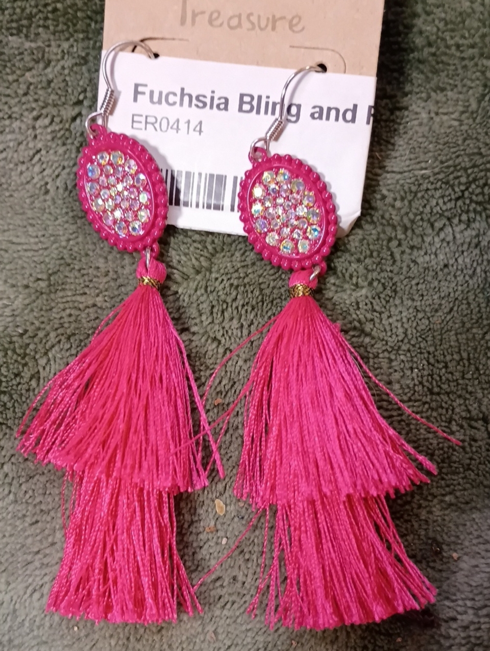 Fuchsia Tassel Drop Earrings with Crystal Accents